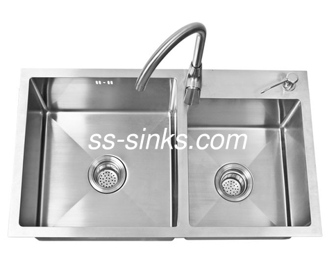 R10 Two Basin Stainless Steel Apron Sink Handmade Sink Bowl 3.5mm