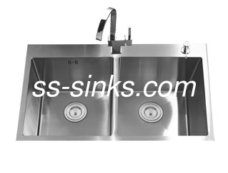 Stainless Steel Universal Handmade Kitchen Sink 2 Equal Basin 210mm Depth