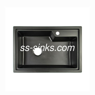 Acrylic Resin Black Quartz Kitchen Sink With Drainboard 680*460mm