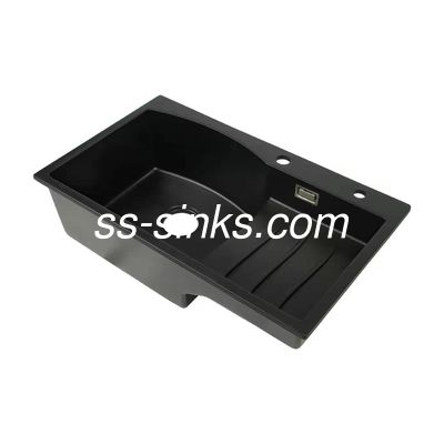 2 Holes Rectangular Stainless Steel Quartz Stone Kitchen Sink 3-1/2''