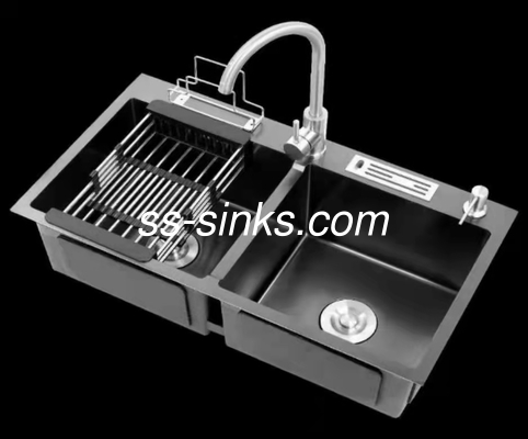 500mm Width Double Equal Basin Matte Black Kitchen Sink Above Counter