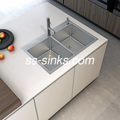 18 Guage Handmade Double Bowl Sink Drop In Satin Brushed