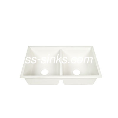 210mm Depth Quartz Stone Kitchen Sink White Two Independent Bowls With Different Drains